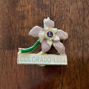 Lions Club Pin Colorado 1984 Pink Flower Vintage Rare Enamel Pin 1.5"
